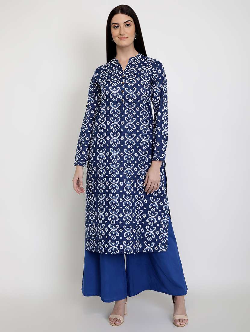 indigo printed straight kurta