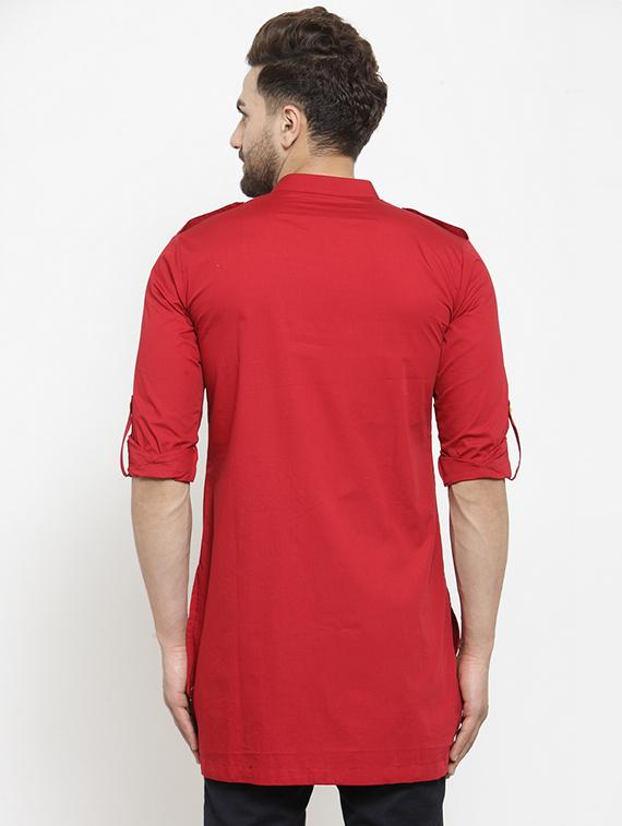 red solid asymmetric kurta - 16226438 - Standard Image - 2