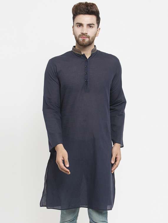 men solid mandarin neck long kurta