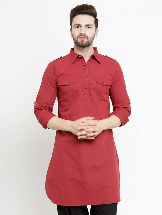 red solid pathani kurta - 16226454 - Zoom Image - 0