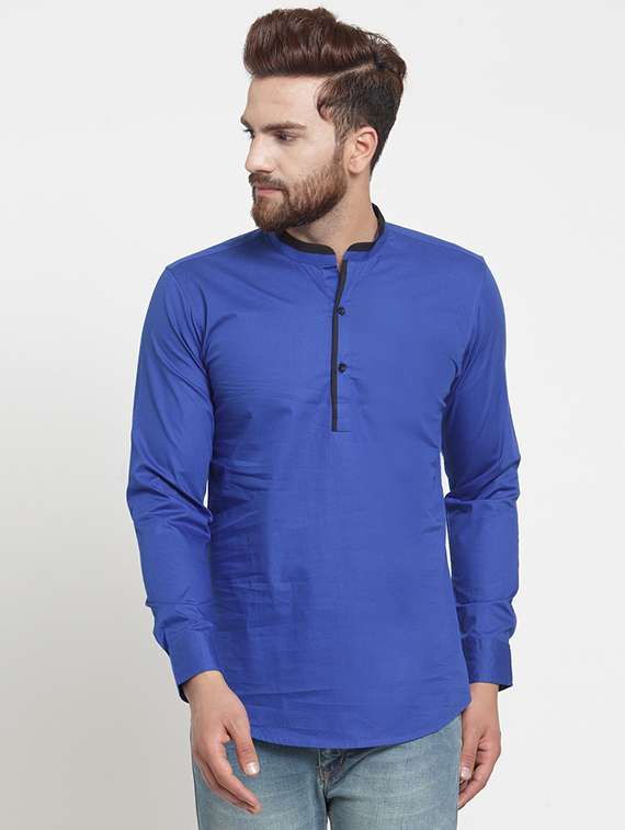 blue solid short kurta