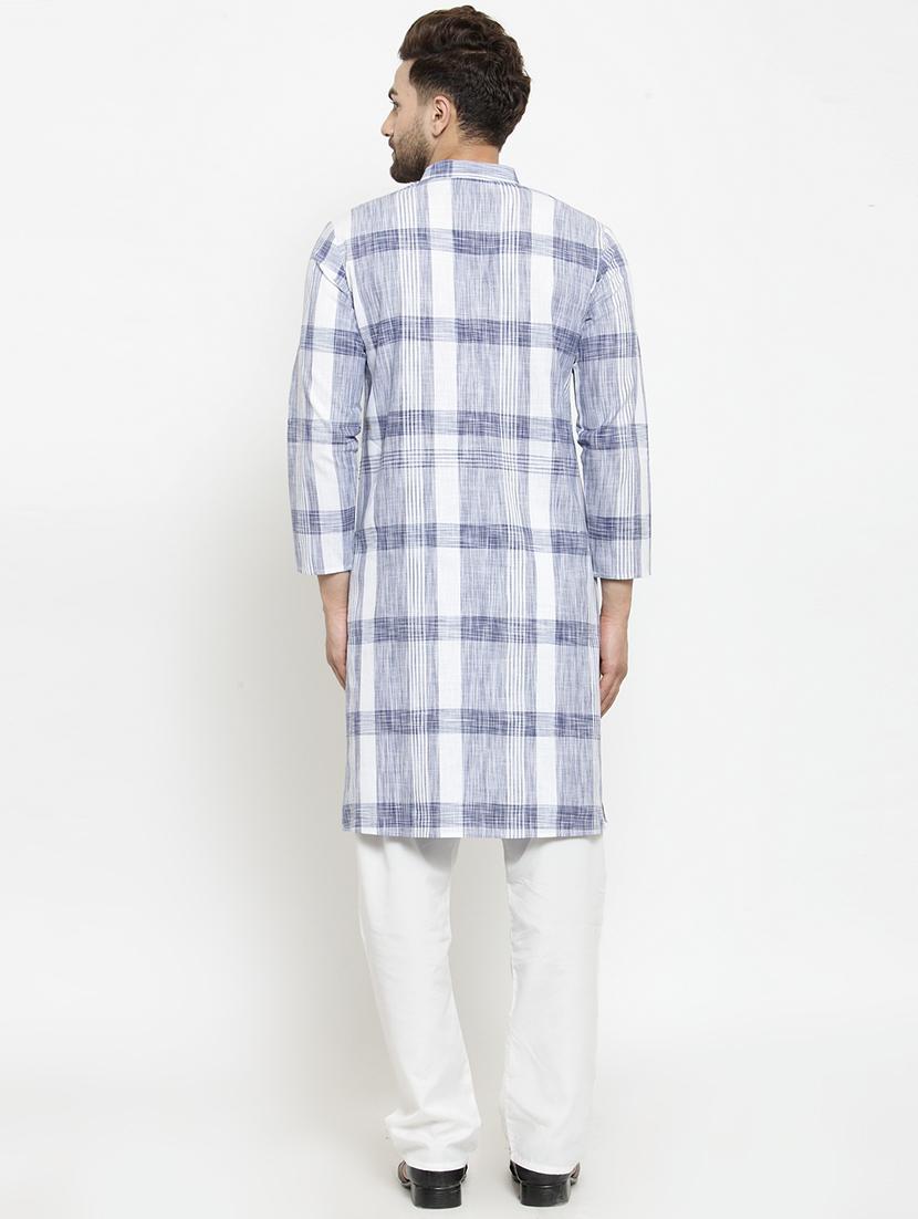 light blue checkered long kurta - 16227380 - Standard Image - 2