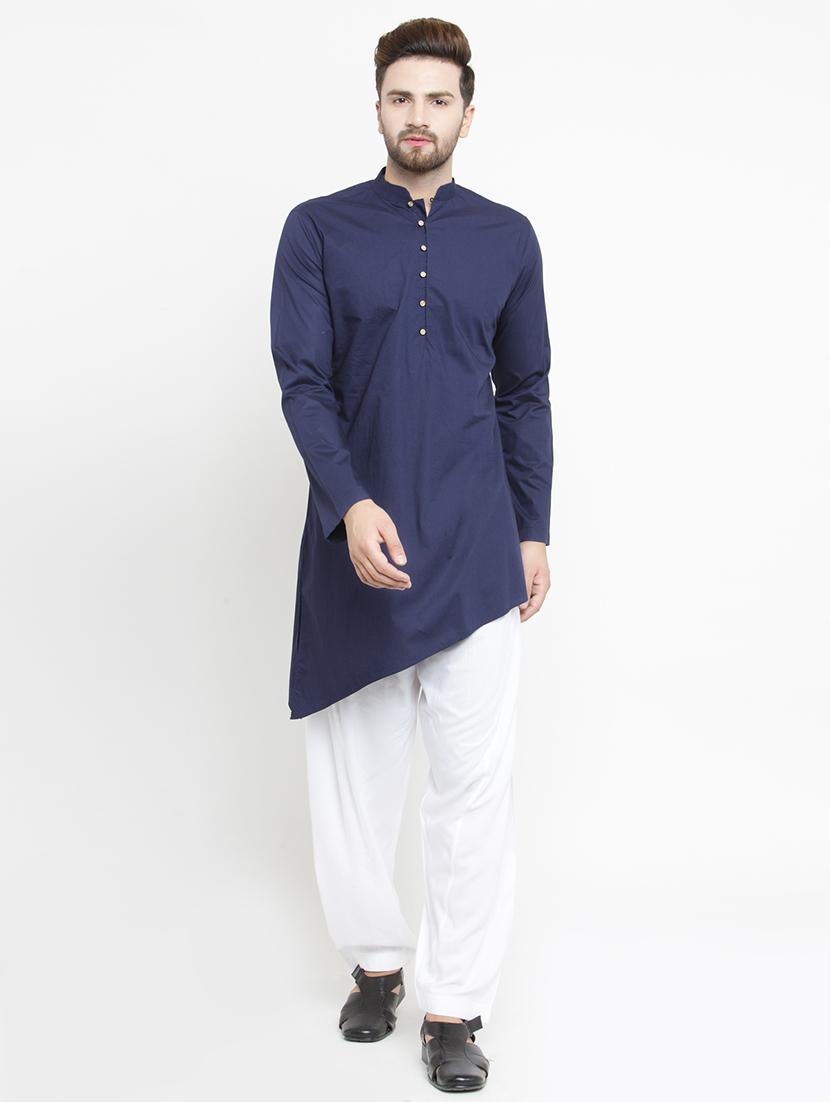 blue solid asymmetric kurta