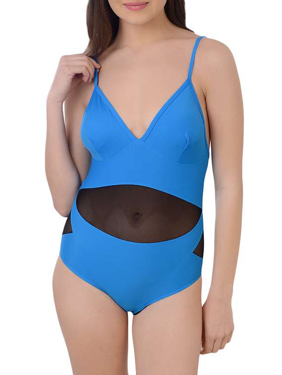 contrast mesh insert swimsuit