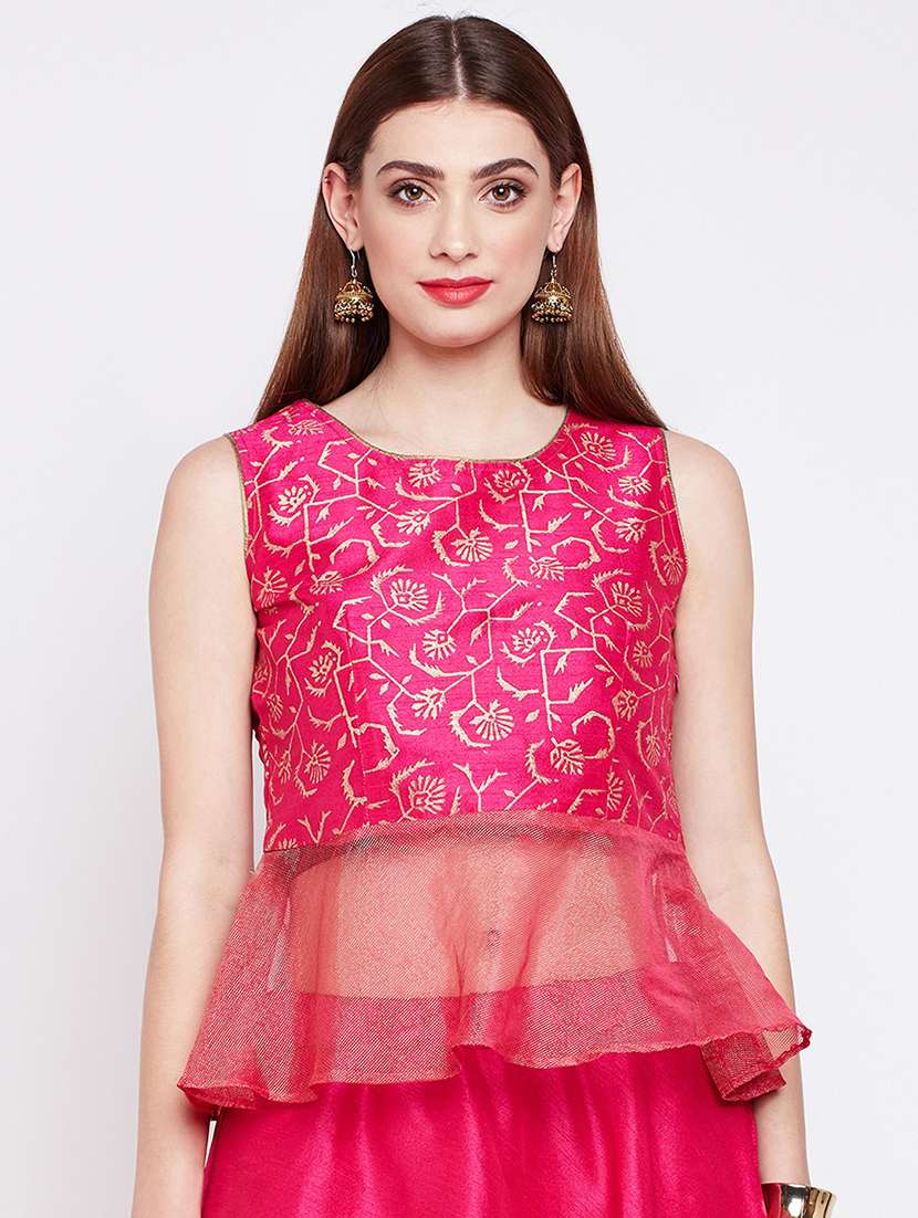 pink silk printed blouse