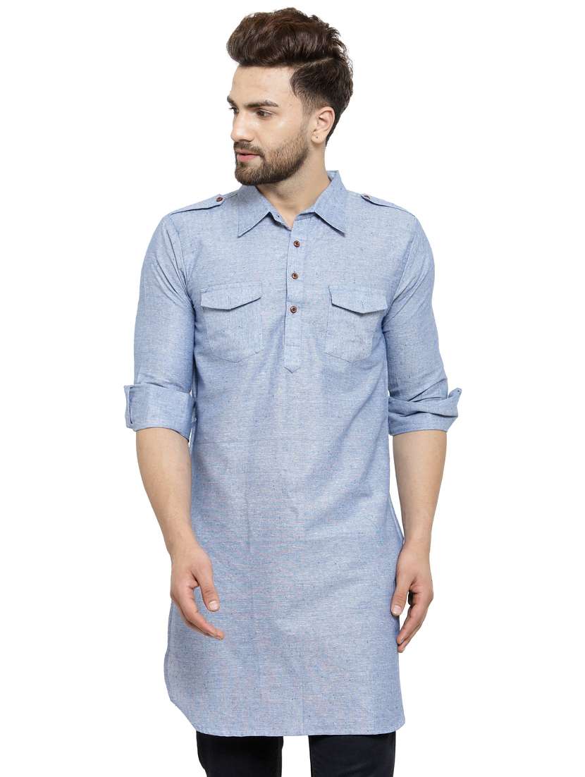 blue cotton pathani kurta
