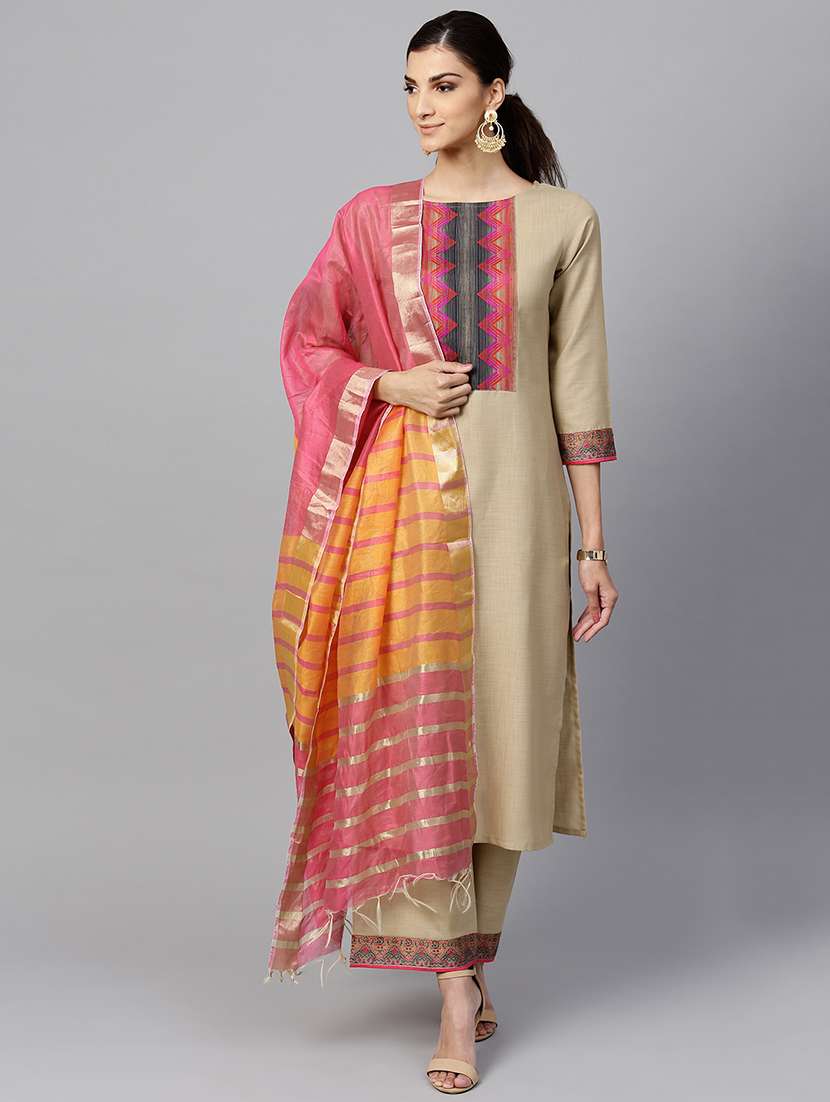straight kurta palazzo dupatta set