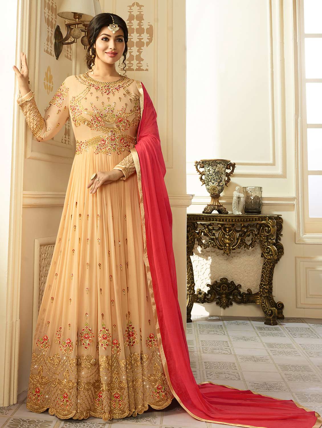 embroidered semi-stitched anarkali suit
