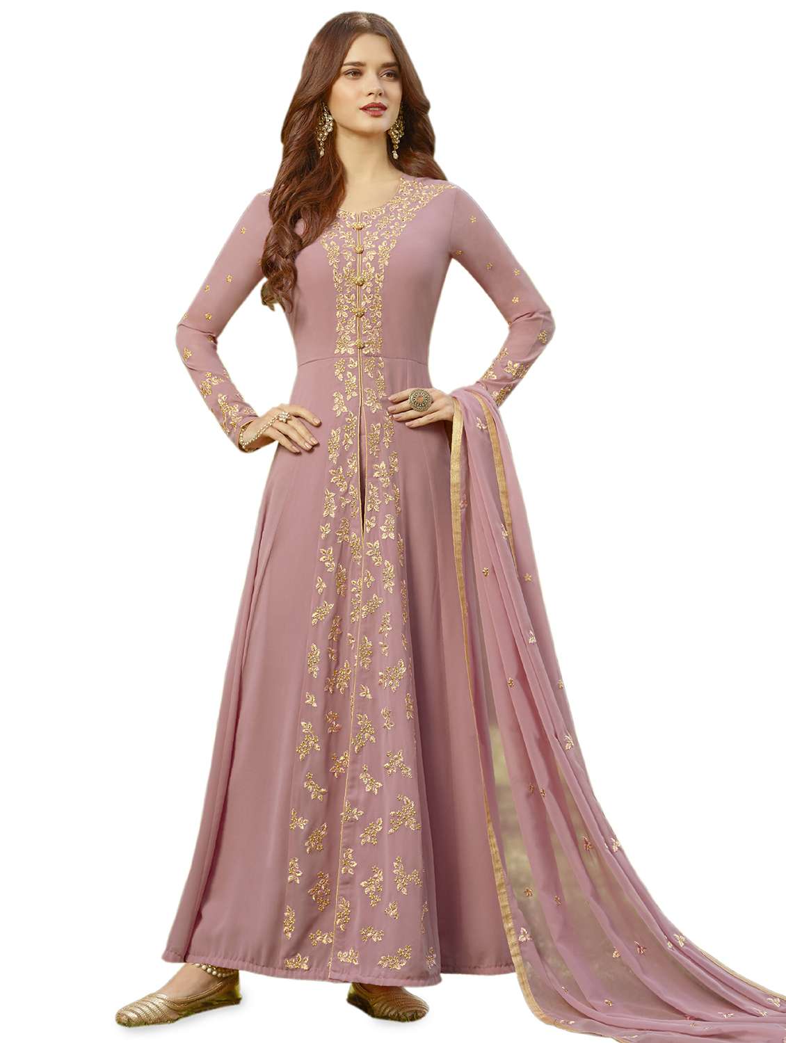 embroidered semi-stitched anarkali suit