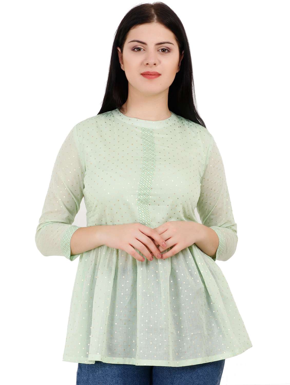 gold print gathered tunic