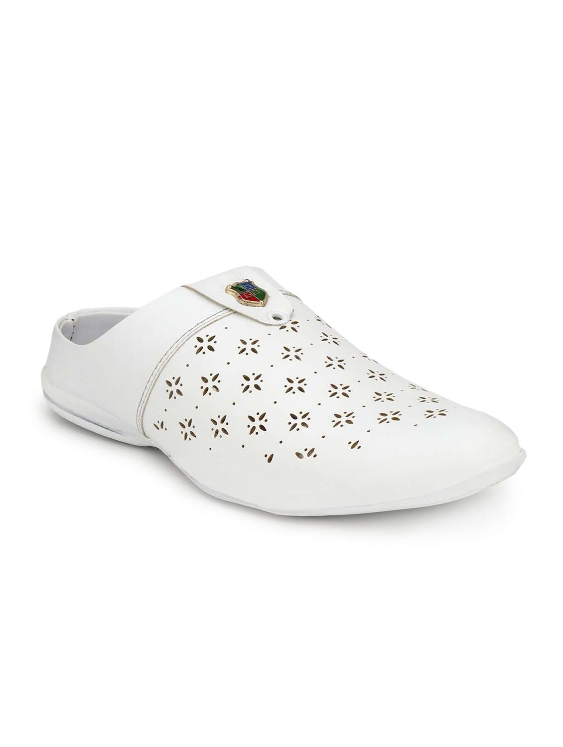 white leatherette slipons