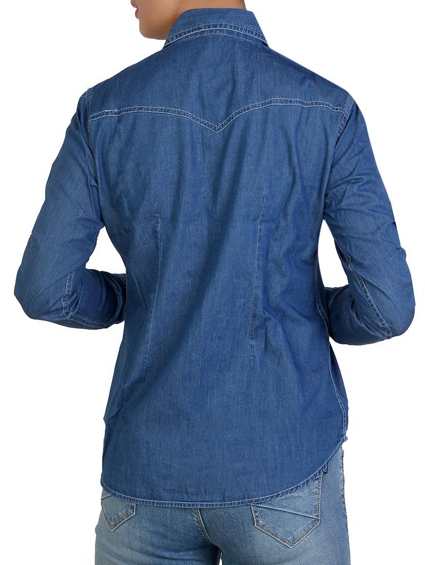 curved hem denim shirt - 16234701 - Standard Image - 2