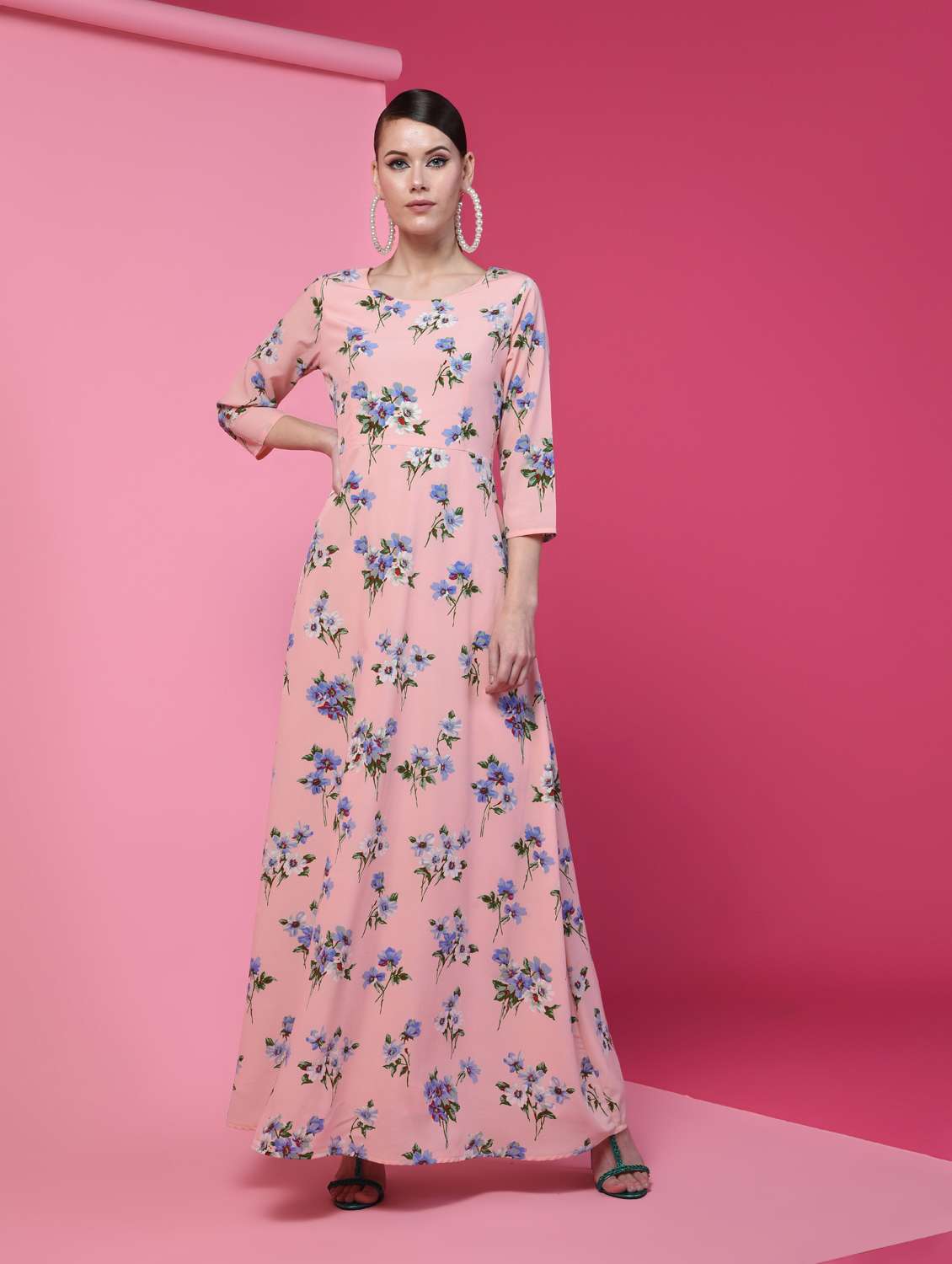 round neck floral maxi dress