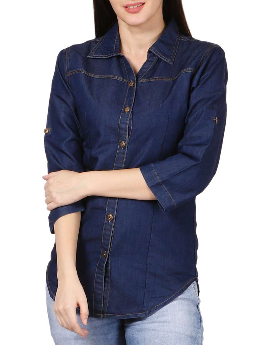 navy blue denim shirt