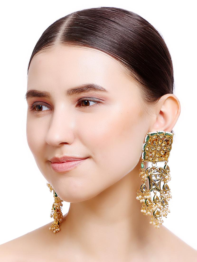 gold metal drop earring - 16235707 - Standard Image - 2