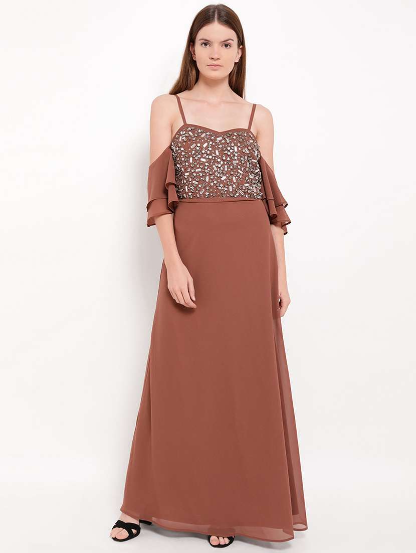 cold shoulder embellished detail gown  