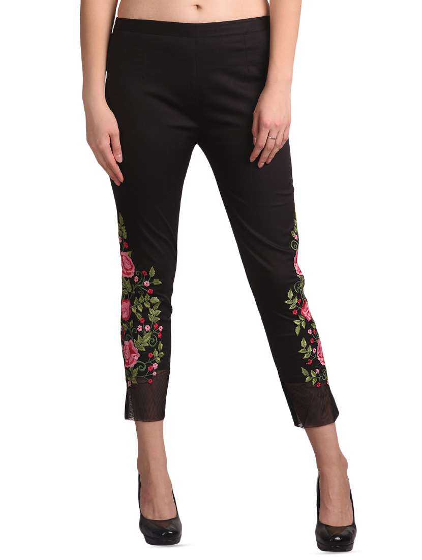 black cotton straight tapered pant