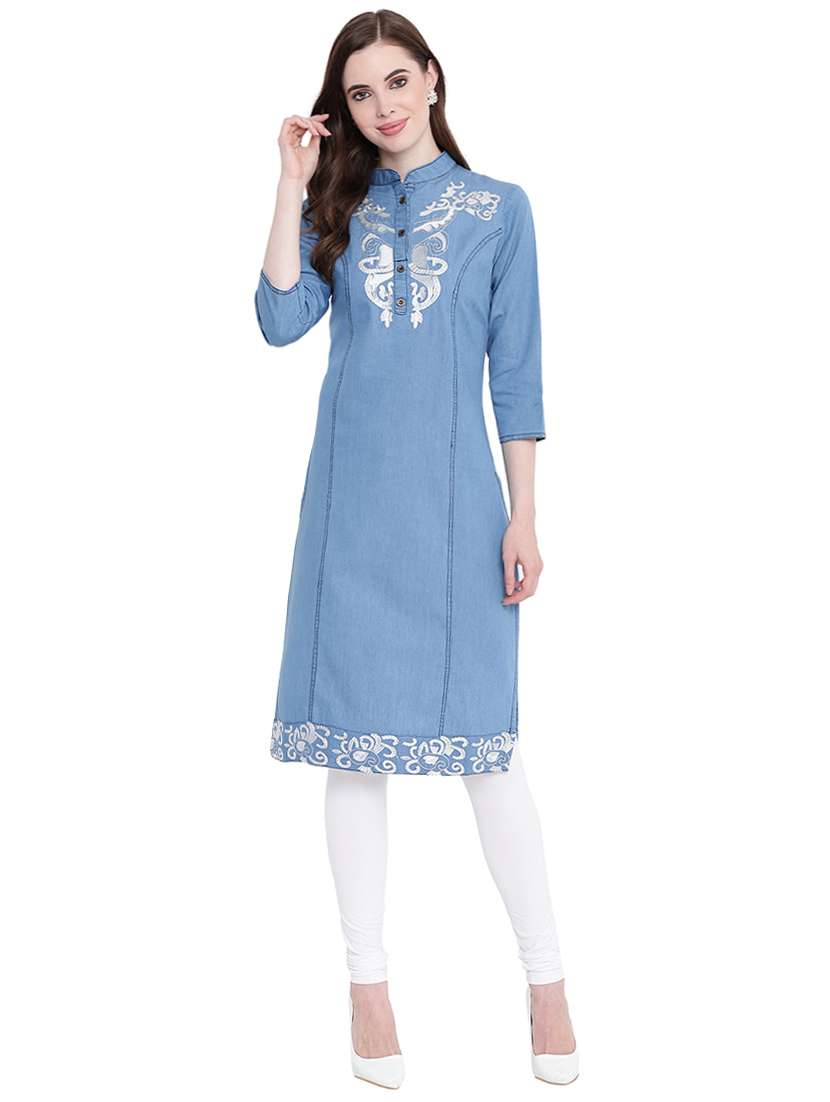 embroidered denim straight kurta