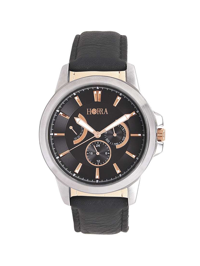 black leather strap watch