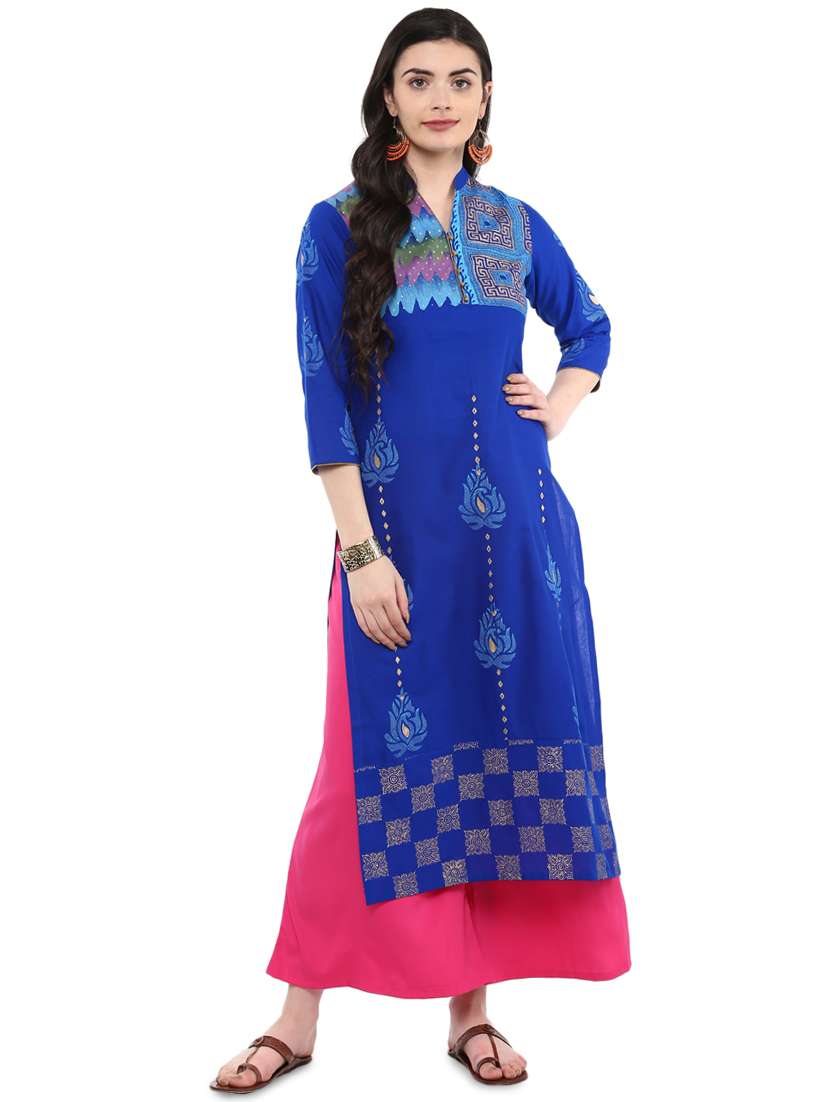 block printed straight kurta