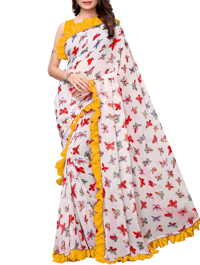 ruffle bordered saree with blouse