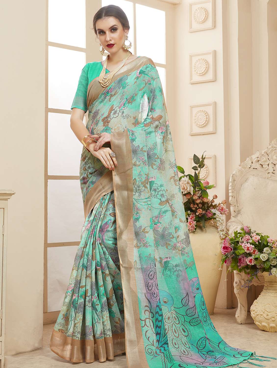 floral printed saree with blouse