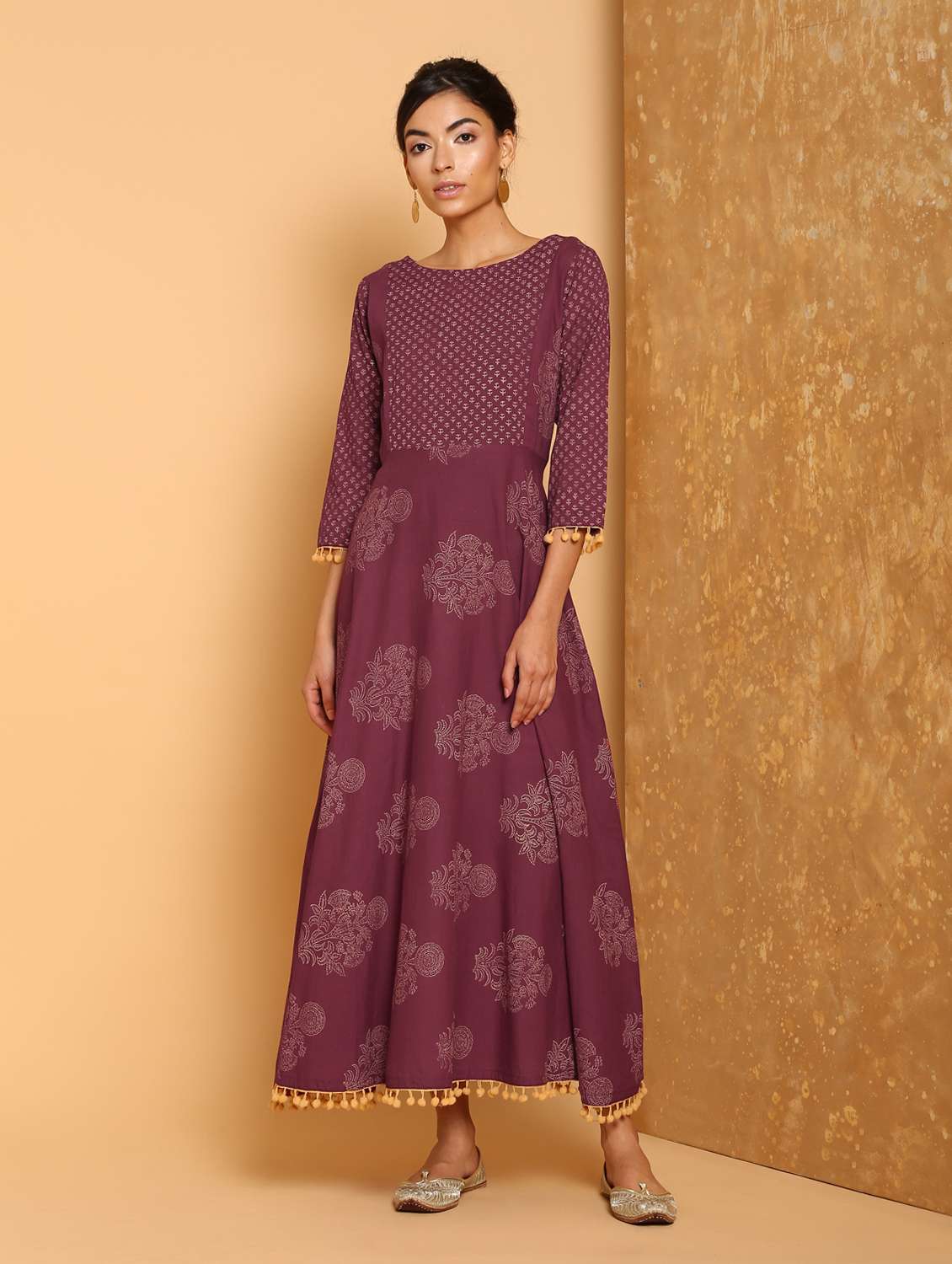 block print anarkali ethnic dress