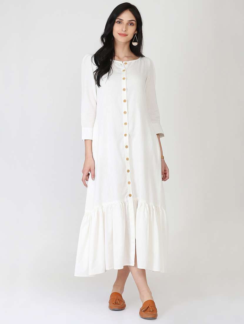 ruffled hem button detail a-line dress - 16249396 -  Zoom Image - 0