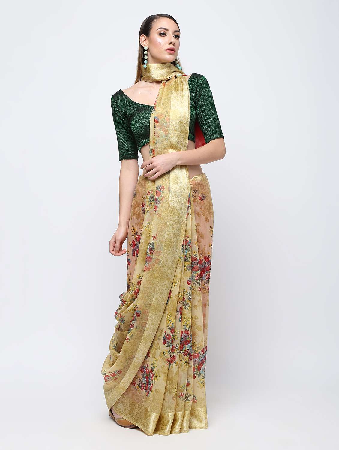 digital floral printed saree with blouse