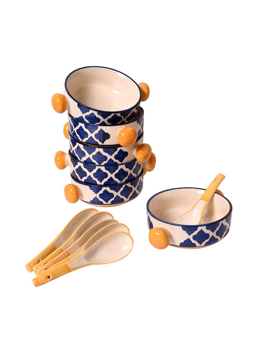 unravel india ceramic soup bowl with round handles(set of 6)