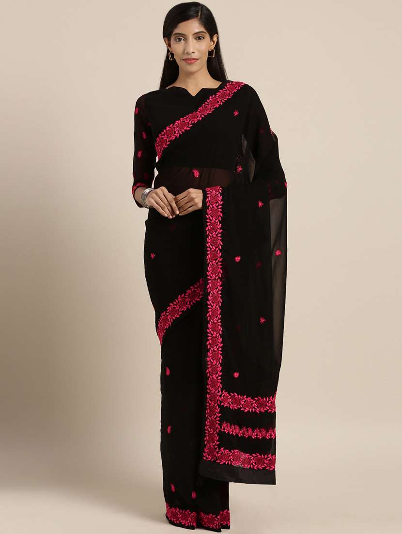 floral embroidered saree with blouse