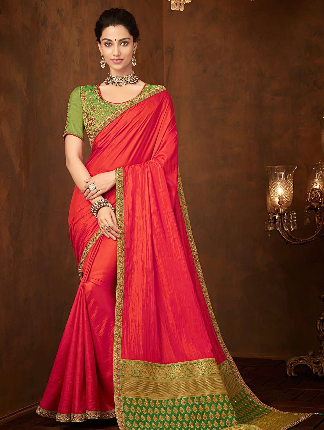 contrast embroidered saree with blouse