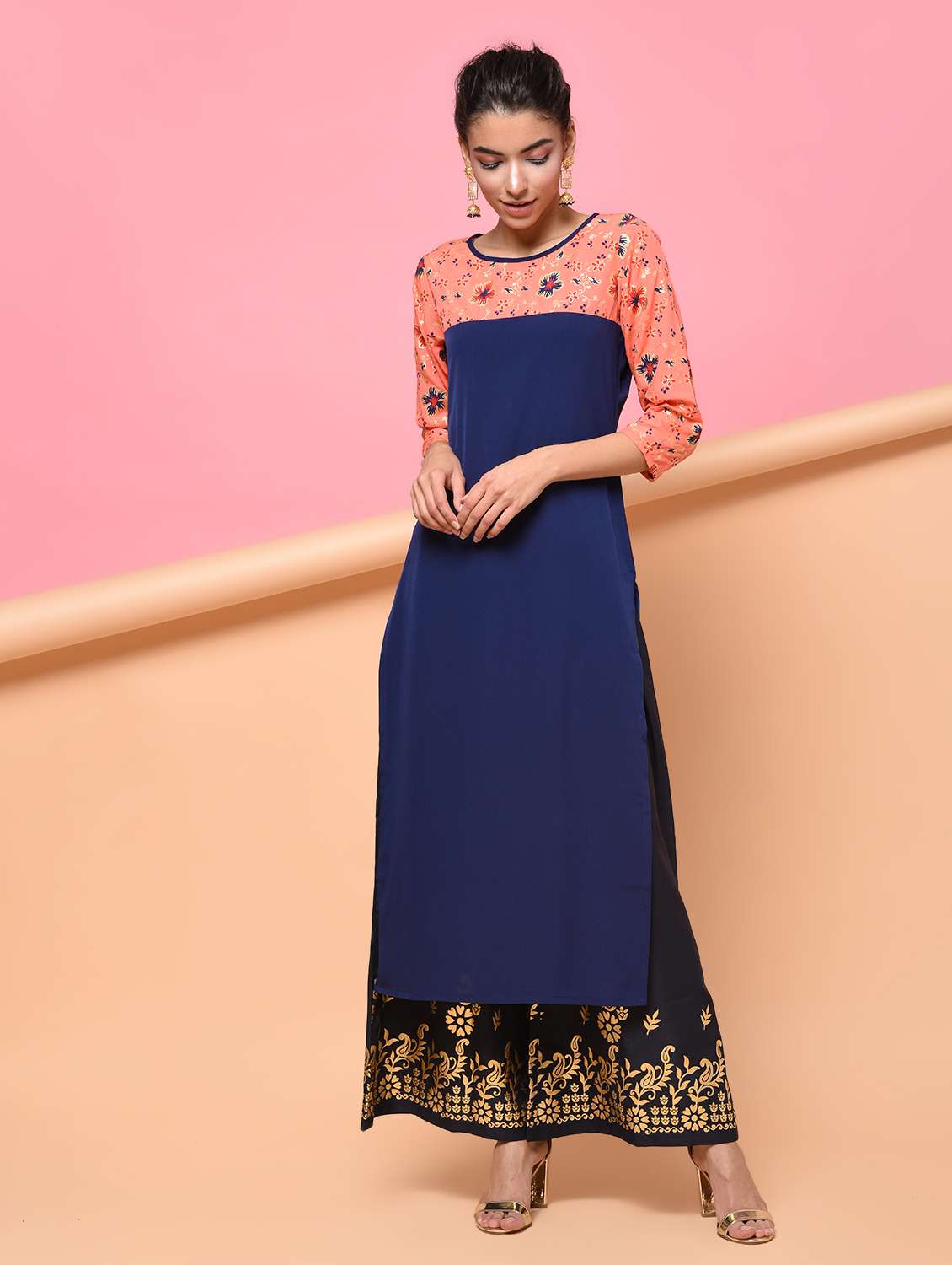 foil print kurta with plazzo set