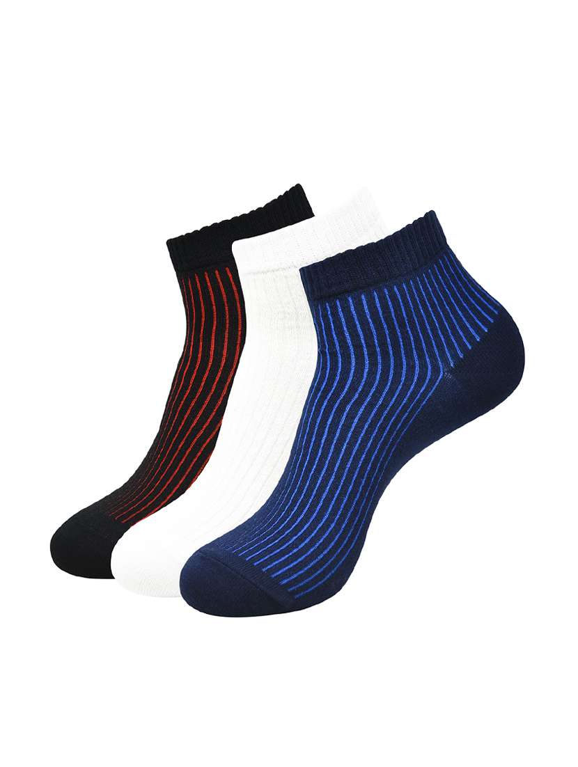 set of 3 multi colored cotton ankle length sock