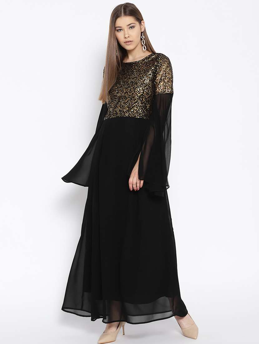 slit sleeved sequined fusion gown