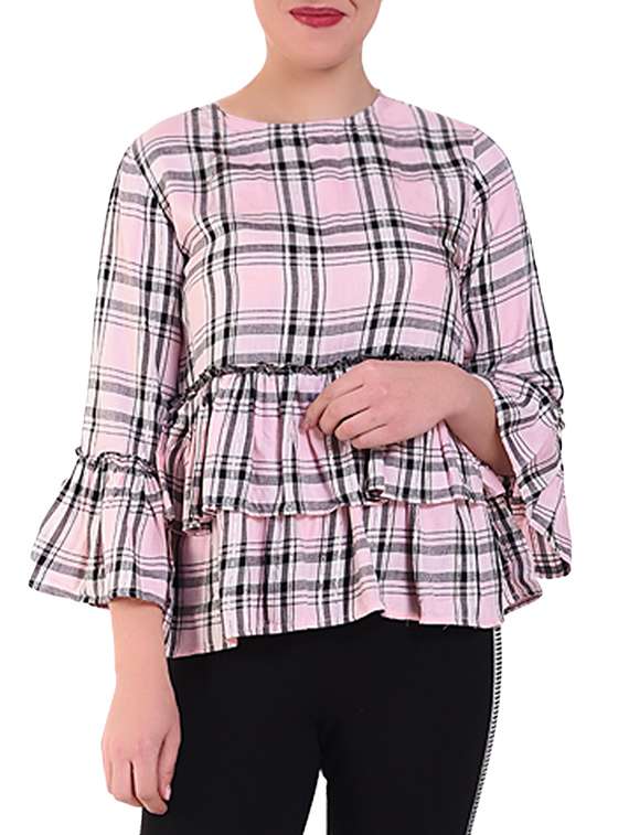 ruffle detail checkered top