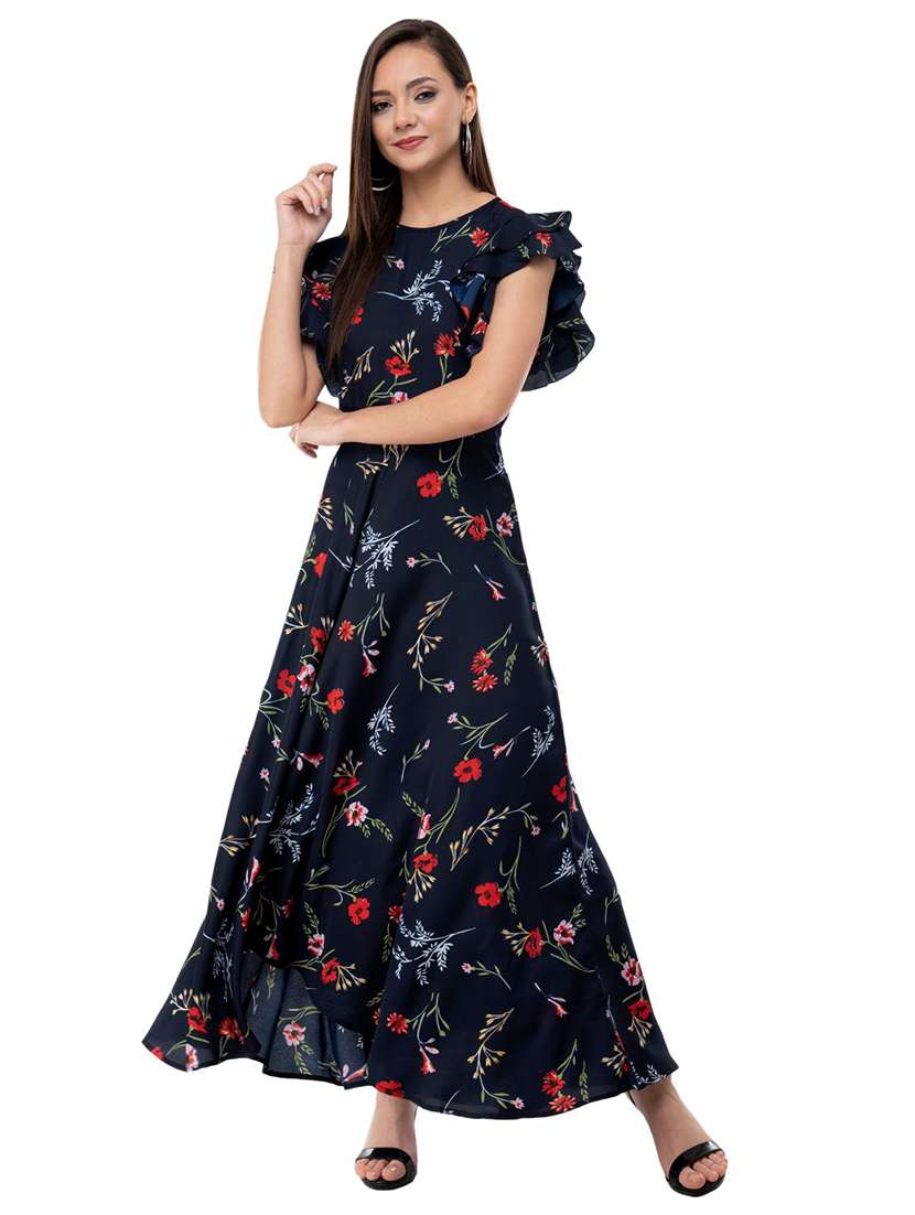 ruffled sleeves floral maxi dress