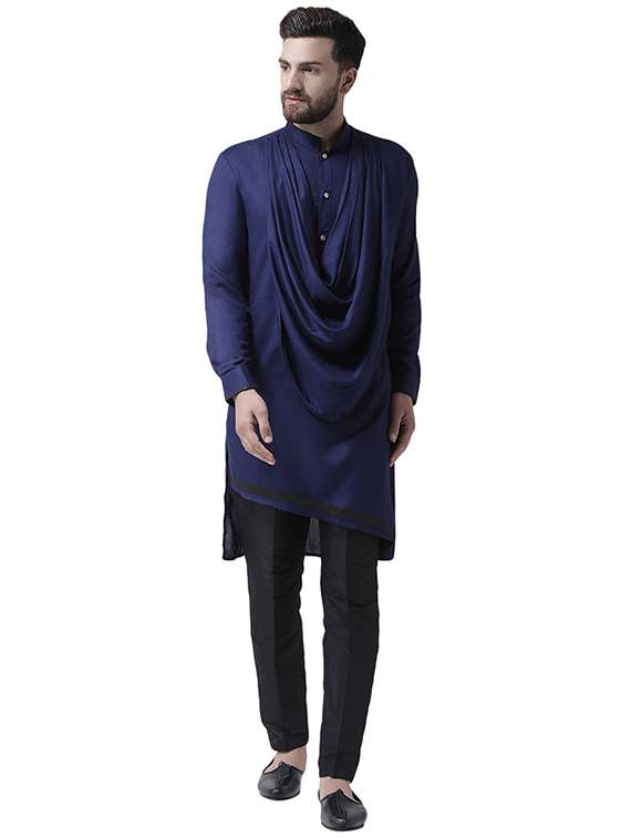 navy blue asymmetric ethnic wear set