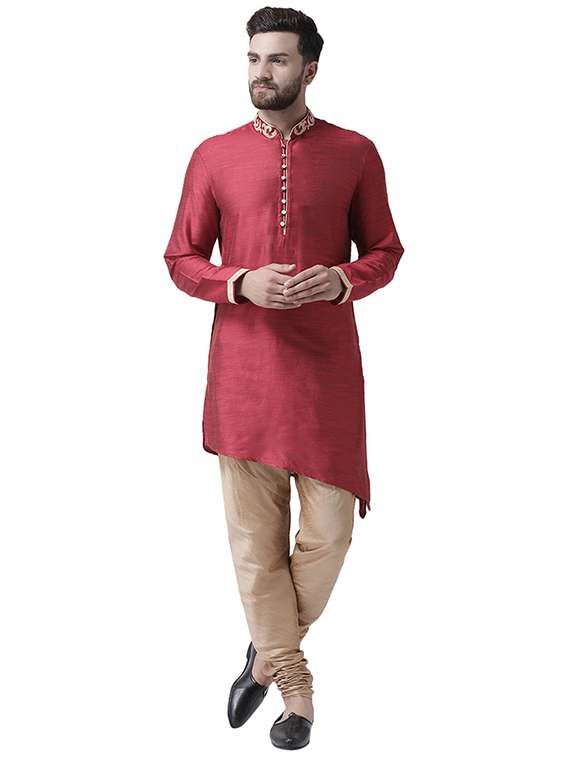 red pure silk asymmetric kurta
