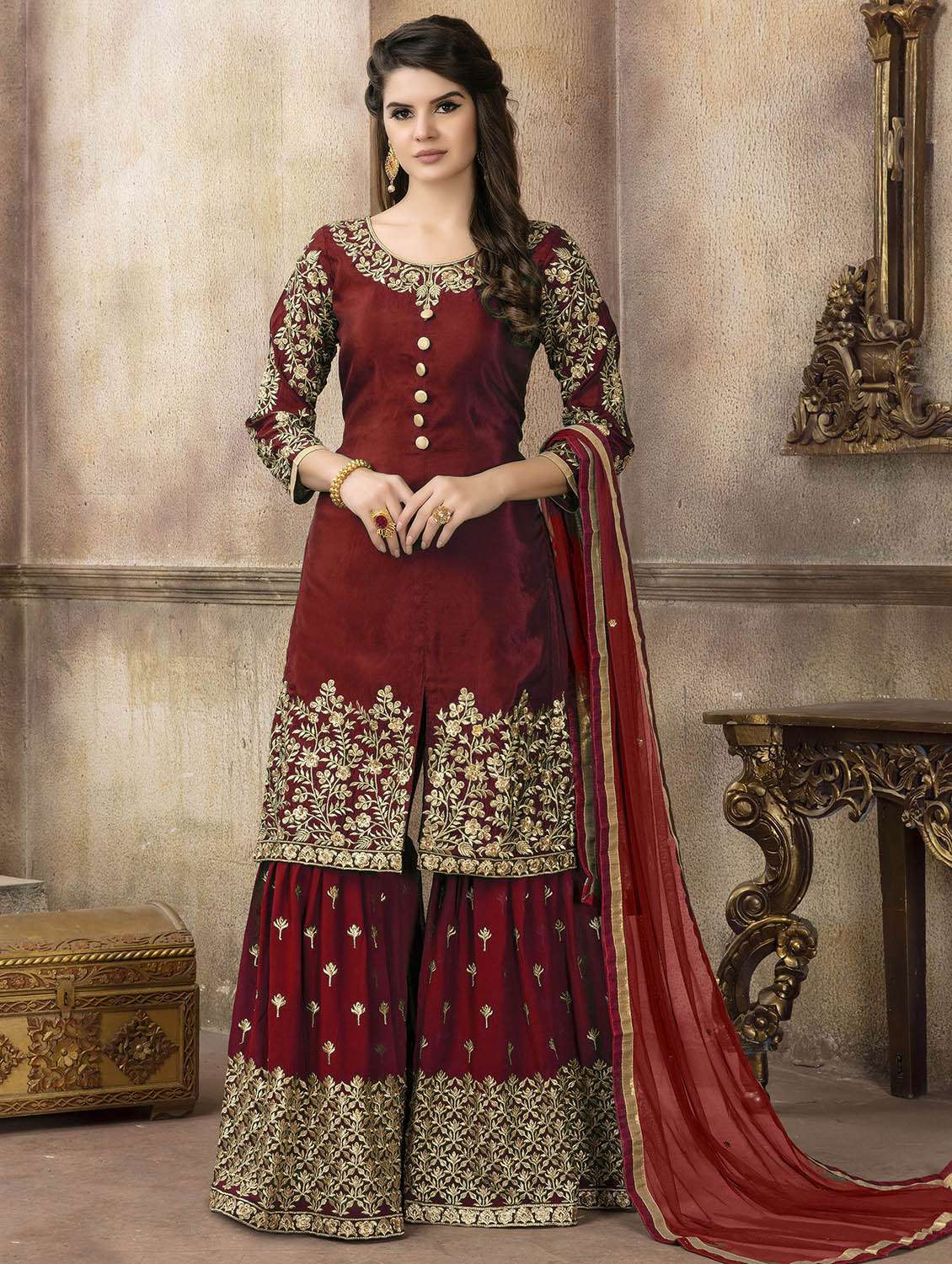 embroidered semi-stitched suit