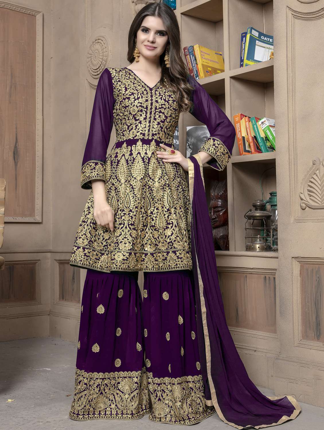 embroidered semi-stitched suit