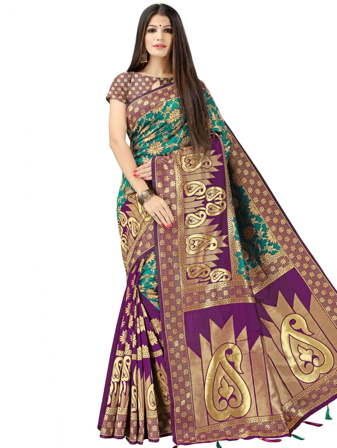 Floral Zari Motif Banarasi Saree With Blouse
