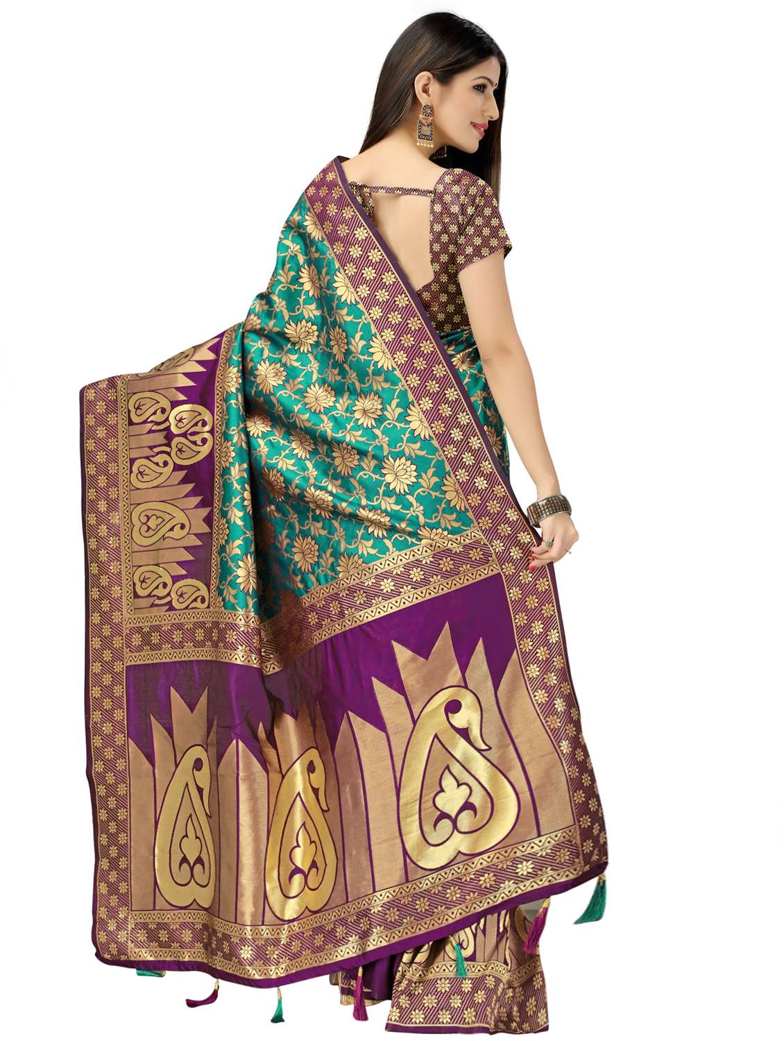 Floral Zari Motif Banarasi Saree With Blouse