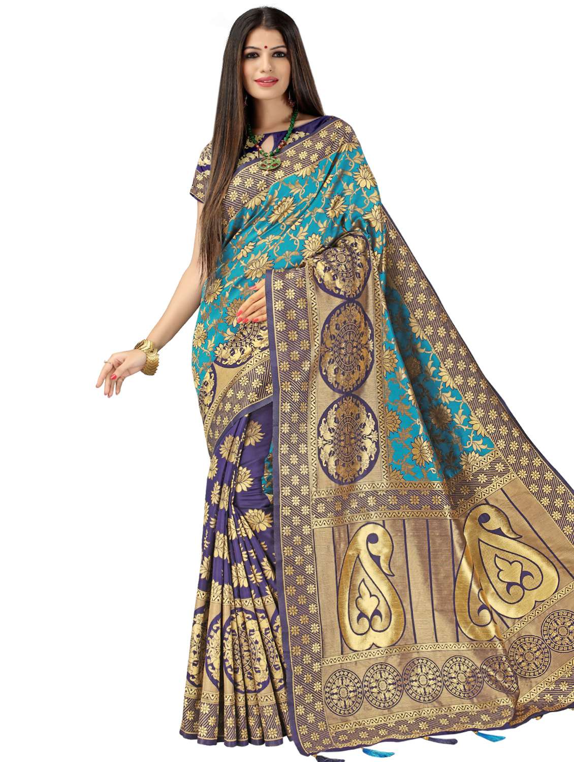 floral zari motif banarasi saree with blouse