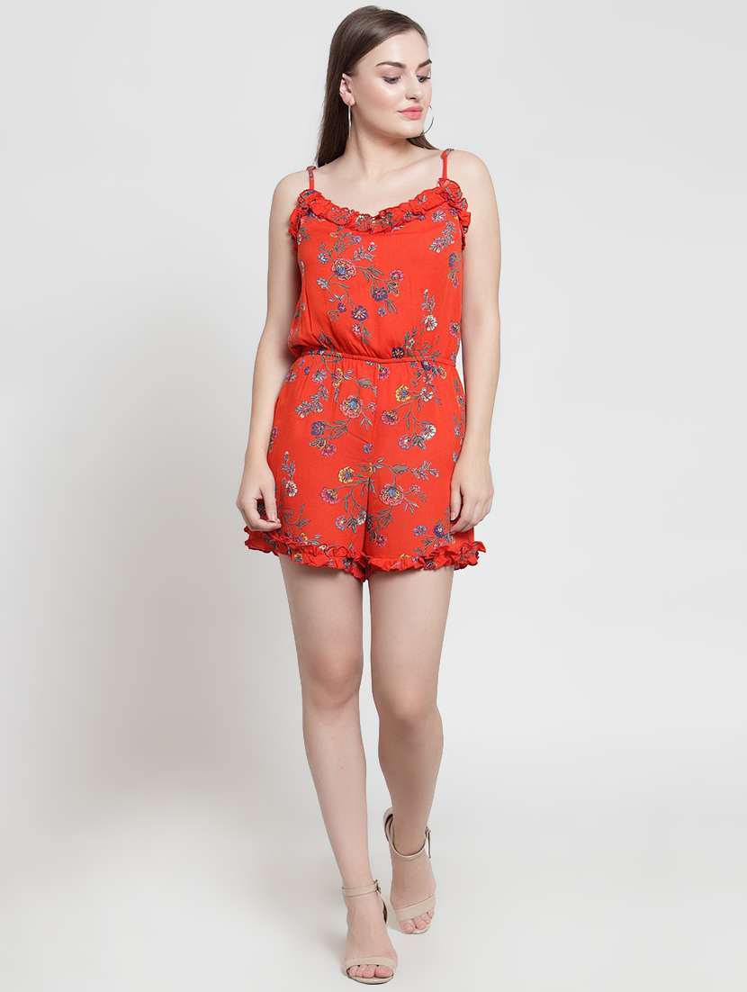 ruffle trim floral romper