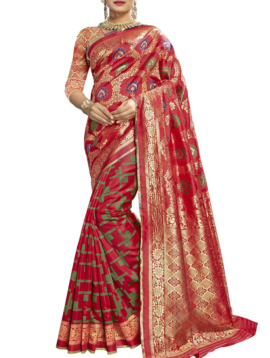 floral zari motif banarasi saree with blouse