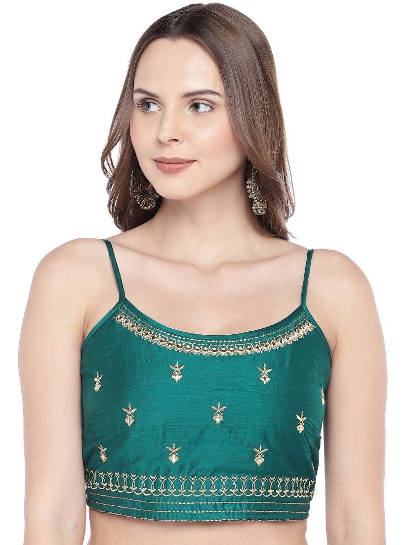 teal embroidered blouse