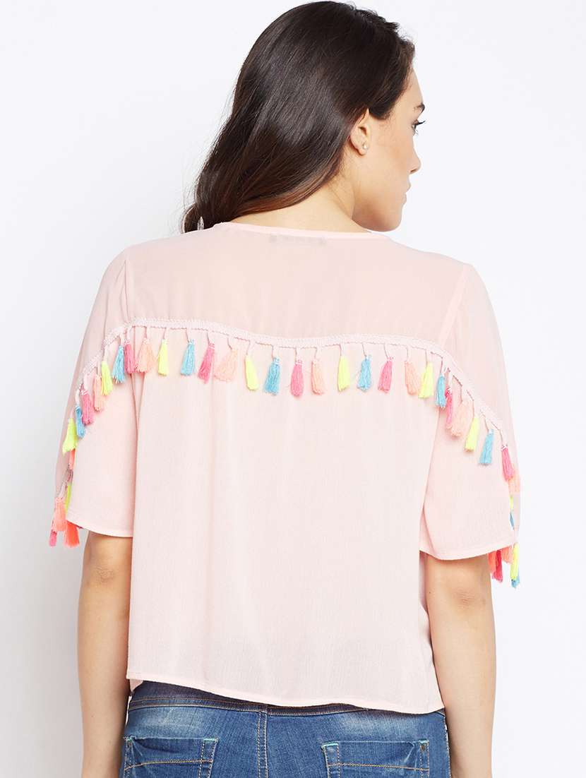 tasseled lace tie up neck top - 16274807 -  Standard Image - 2