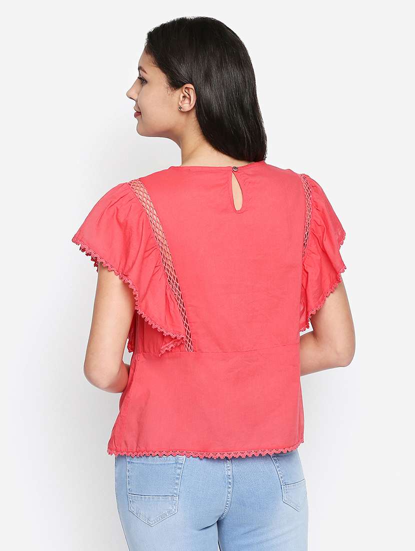 flutter sleeved embroidered top - 16274844 - Standard Image - 2