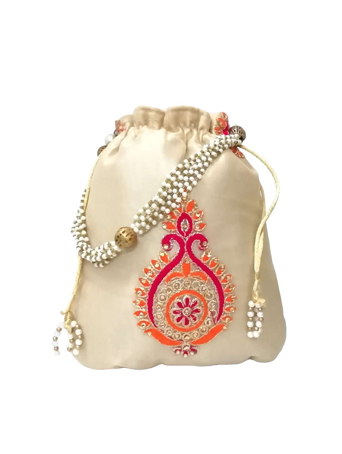 beige silk ethnic potli